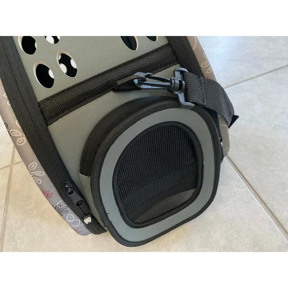 Gray Floral Paw Print Soft Sided Pet Carrier Small Dog Cat Travel Bag Mesh Vent